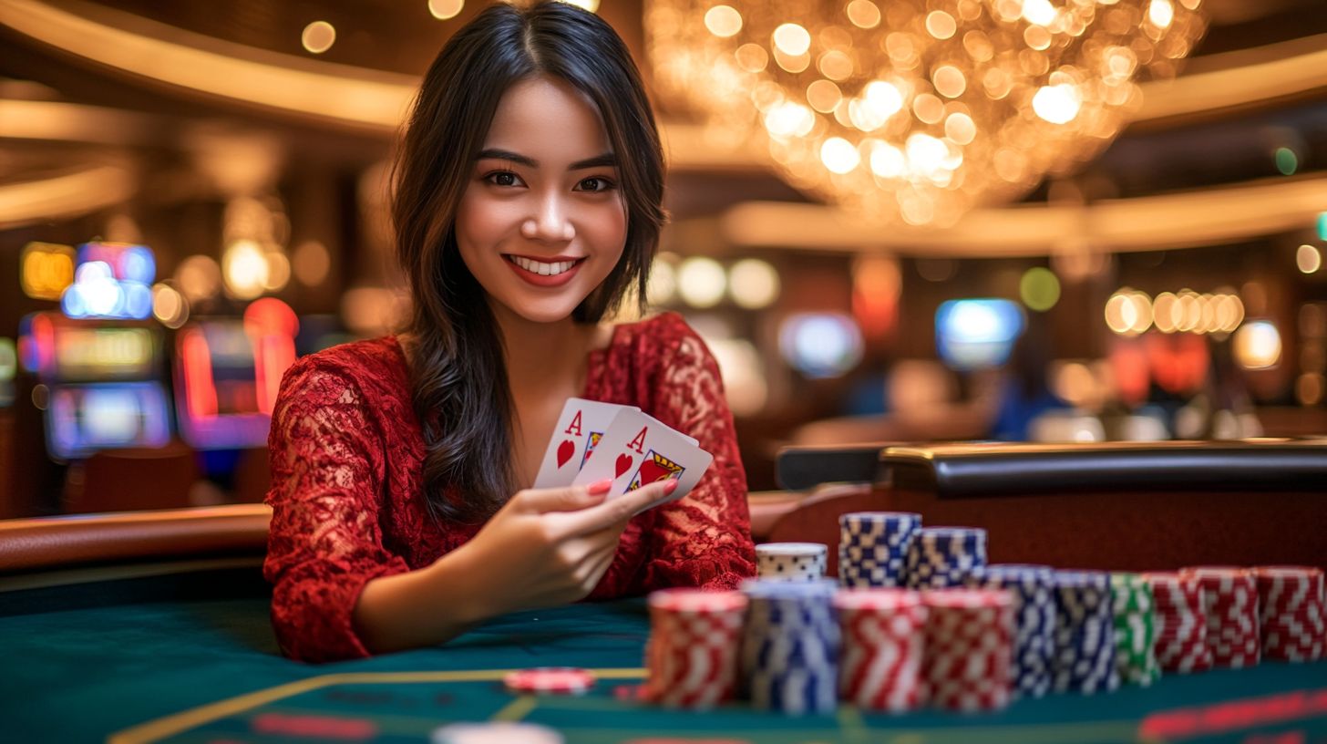 Girl playing casino on the portal KKPLAY88